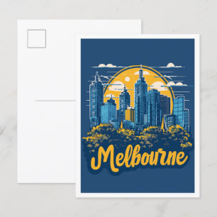 Carte Postale Illustration Vintage voyage de Melbourne Australie