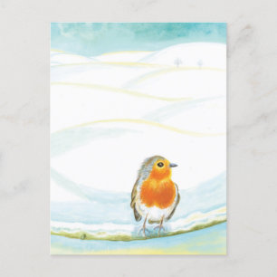 Carte Postale Illustration White Winter Landscape Avec Robin