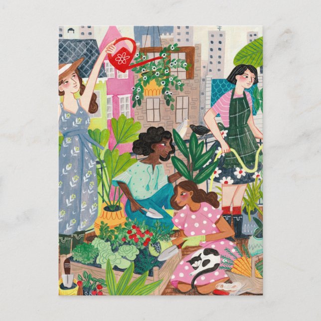 Carte Postale Illustrations de femmes du jardinage urbain (Devant)