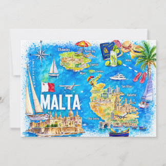 Carte postale illustrée de l'île de Malte