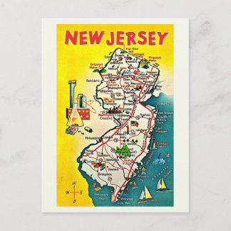 Carte postale illustrée vintage du New Jersey