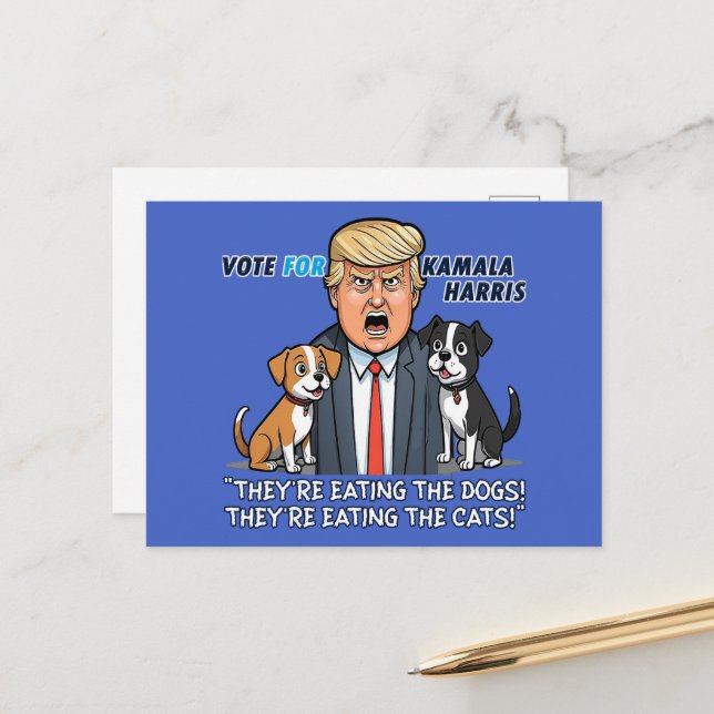Carte Postale Ils mangent Les Chiens Drôle Trump Kamala (Devant/Arrière en situation)
