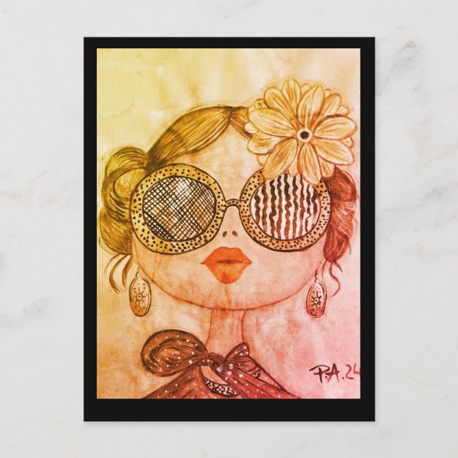 Carte Postale ilustración cara de chica fashión (Devant)