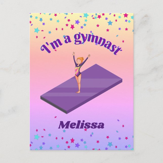 Carte Postale I'm A Gymnast - Girl with/ Leotard on Purple Gym M (Devant)