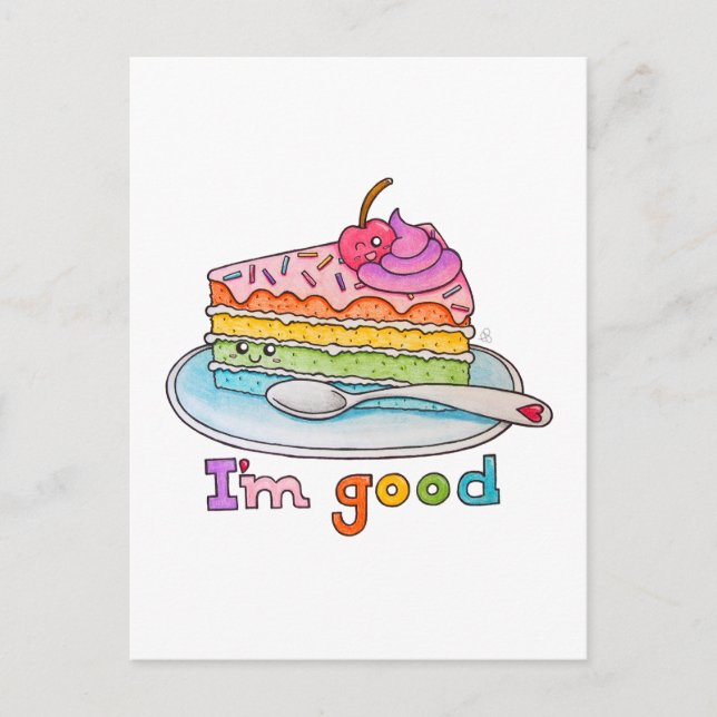 Carte Postale I'm Good, Kawaii Cartoon Rainbow Cake Postcard (Devant)