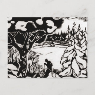 Carte Postale Image de ski vintage, Coupe de bois de scène de ne