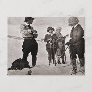 Carte Postale Image de ski vintage, habillée pour les pistes