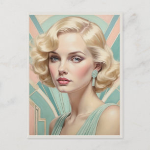 Carte Postale Image d'une femme rétro inspirée de l'Art Déco, un