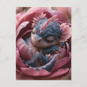 Carte Postale Image Fantastique Envoûtante d'un Bébé Dragon Minu