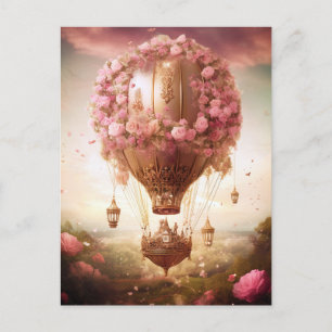 Carte Postale Imaginaire à air chaud ballon rose or