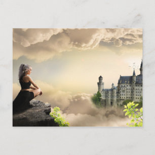 Carte Postale Imaginaire Art Girl Surplombant Le Château Dans Le