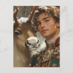 Carte Postale Imaginaire Beau homme blond et rennes Noël