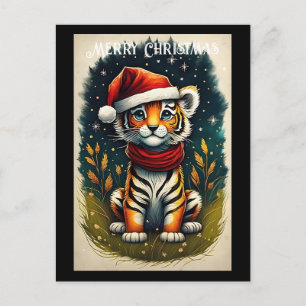 Carte Postale Imaginaire Bébé mignon Tiger Père Noël Noël