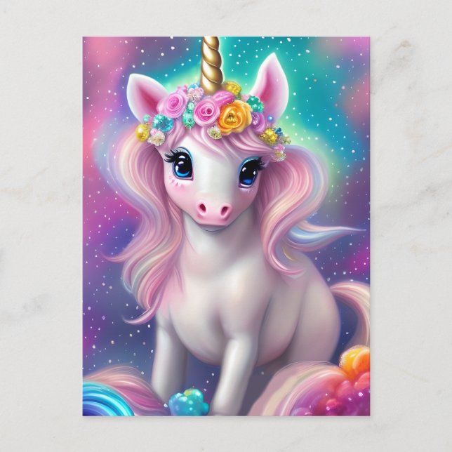 Carte Postale Imaginaire coloré Kawaii Unicorn (Devant)