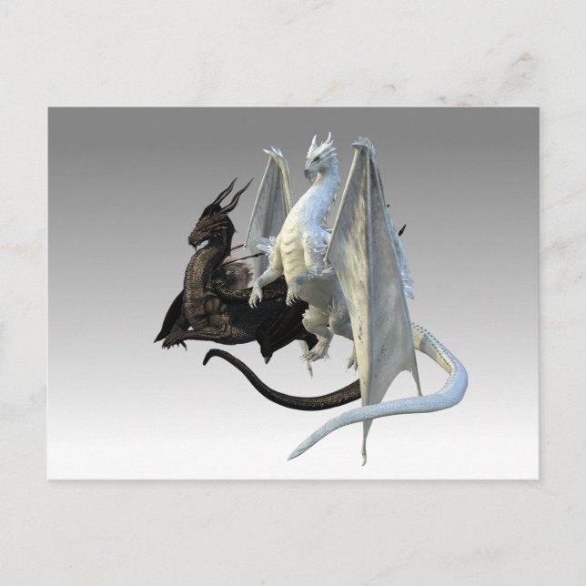 Carte Postale Imaginaire Dragons noir et blanc (Devant)