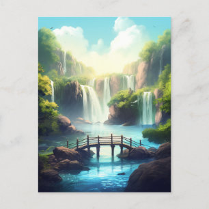 Carte Postale Imaginaire du pont de cascade Paysage enchanté