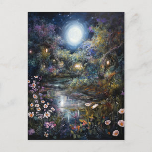 Carte Postale Imaginaire enchanté Lune Jardin Paysage