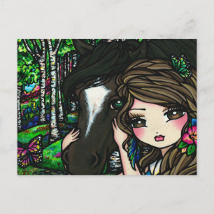 Carte postale Imaginaire Fairy Flower Horse Girl