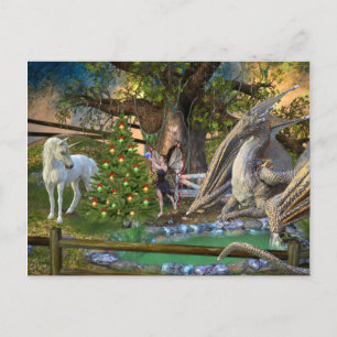 Carte Postale Imaginaire Fée de Noël Unicorn Dragon