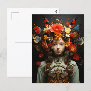 Carte Postale Imaginaire Femme et papillons IA Art
