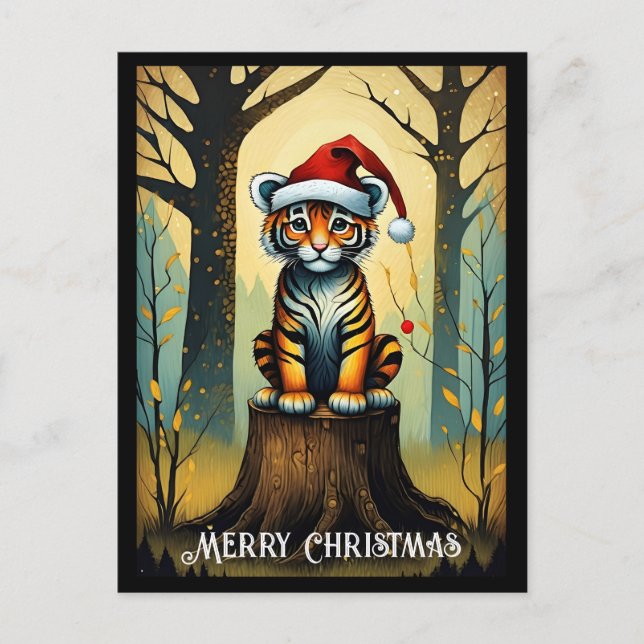 Carte Postale Imaginaire Forest Cute Père Noël Baby Tiger Noël (Devant)