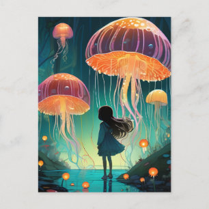 Carte Postale Imaginaire Girl and Jellyfish Floating in the Sky