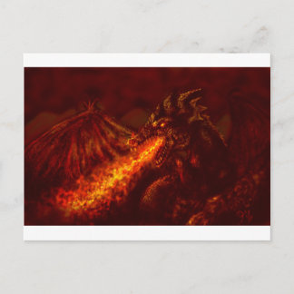 Carte Postale Imaginaire Grand Dragon Rouge Respiration Feu