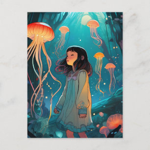 Carte Postale Imaginaire Jellyfish Forest Girl