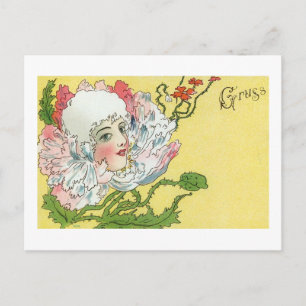Carte Postale Imaginaire Lady Fleur, Art Nouveau Gruss Vintage