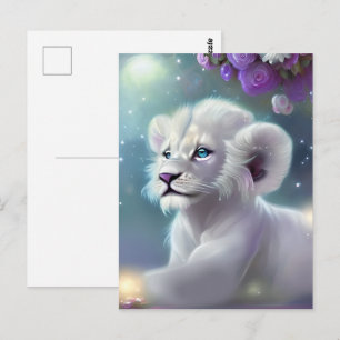 Carte Postale Imaginaire Lion Bébé Blanc