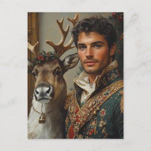 Carte Postale Imaginaire Noël homme et rennes