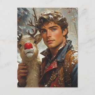 Carte Postale Imaginaire Noël homme et rennes