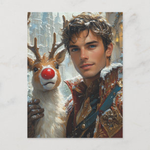 Carte Postale Imaginaire Noël homme et rennes