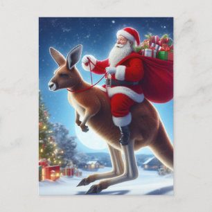 Carte Postale Imaginaire Père Noël et un Kangaroo
