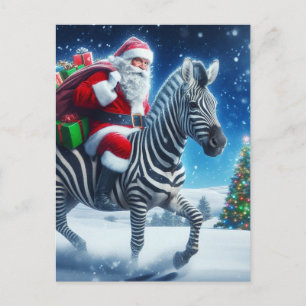 Carte Postale Imaginaire Père Noël et un Zèbre
