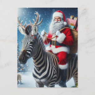 Carte Postale Imaginaire Père Noël et un Zèbre avec Antlers