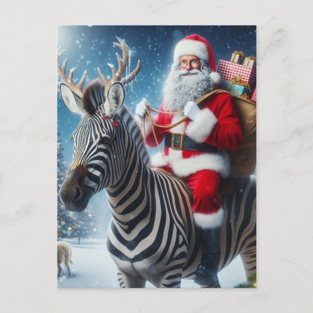 Carte Postale Imaginaire Père Noël et un Zèbre avec Antlers (Devant)