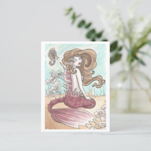 Carte postale Imaginaire Seahorse et rose Mermaid