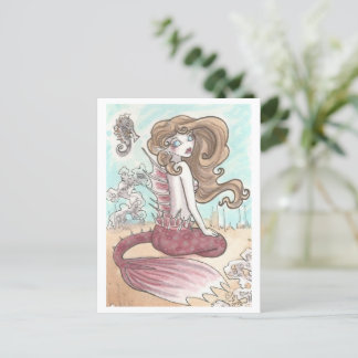 Carte postale Imaginaire Seahorse et rose Mermaid