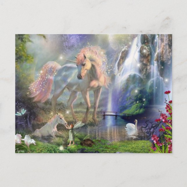 Carte Postale Imaginaire Unicorn maman et bébé (Devant)