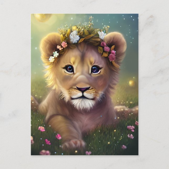 Carte Postale Imaginaire Whimsical Cute Kawaii bébé lionceau (Devant)