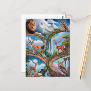 Carte Postale Imaginaire Whimsical de la faune Miniature complex
