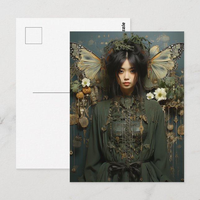 Carte Postale Imaginaire Woman and Insect Wings Scifi AI Art (Devant / Derrière)