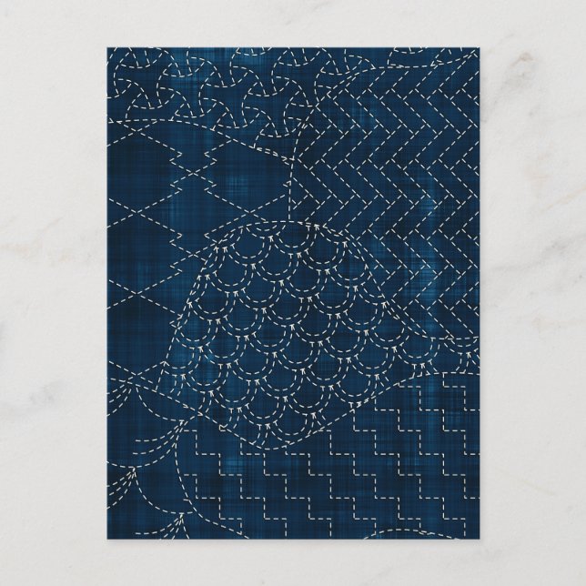 Carte Postale Imitation de broderie de style Sashiko (Devant)