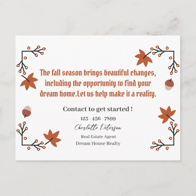 Carte Postale Immobilier Automne Agriculture Prospection (Devant)