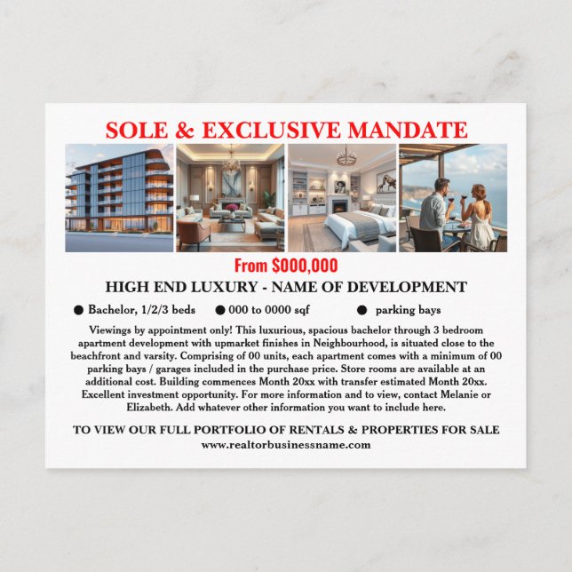Carte Postale Immobilier marketing modifiable nouvelles propriét (Dos)