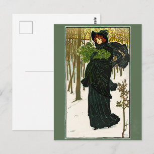 Carte Postale Impression d'affiche de Noël de femme Art Nouveau