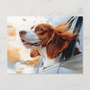 Carte Postale Impression d'art de chien joyeux dans le vent