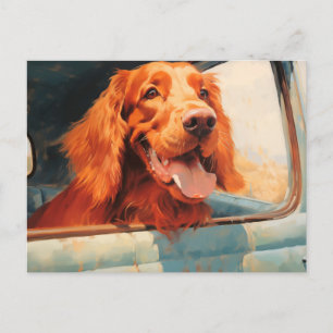 Carte Postale Impression d'art de chien rouge dans la fenêtre d'