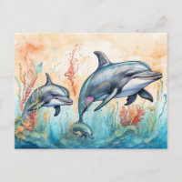 Impression d'art de dauphins à l'aquarelle